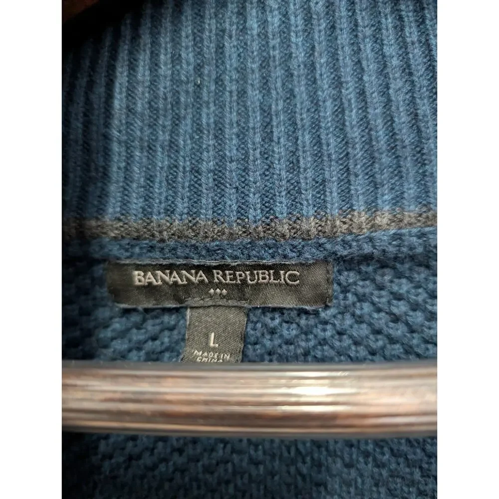 Banana Republic Mens L Shawl Collar Heavy Knit Ribbed Blue Cardigan Grandpacore